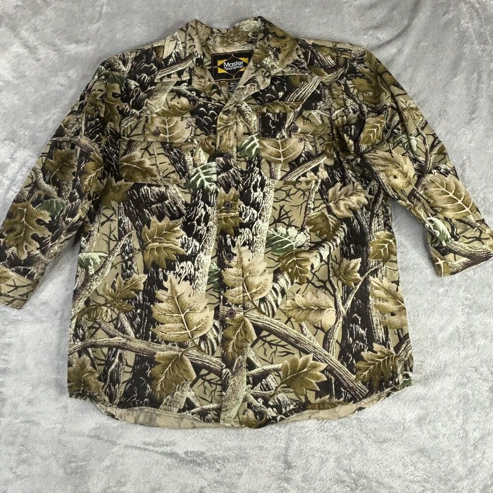 Master Sportsman‎ Youth L Camo Button Up Shirt Long Sleeve Hunting Button Brown